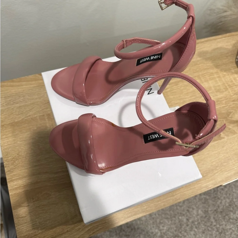 Nine West Pink Patent Ankle-Strap Stiletto Heels - Picture 2 of 8